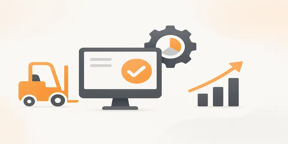 Abstract elements and icons representing digital strategy and operational improvement