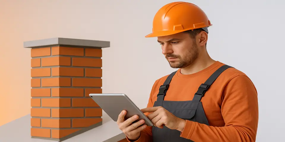 Professional reviewing AI insights or digital tools for masonry or service improvement