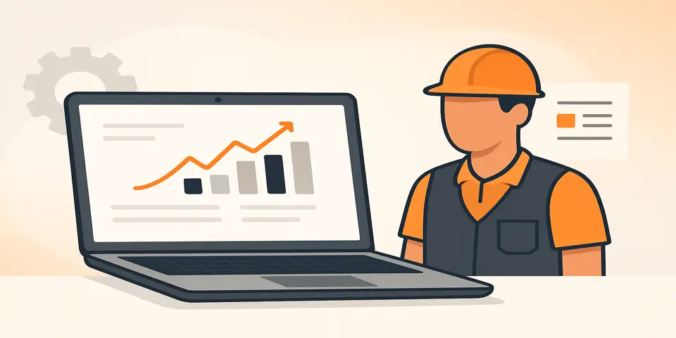 Digital device displaying contracting analytics, project data, and workflow metrics