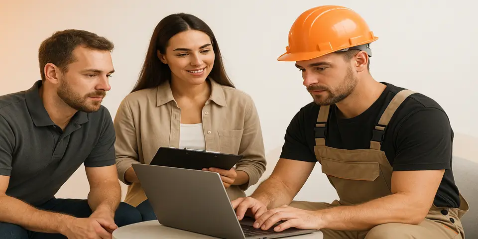 Small team discussing digital marketing plans to grow a service-based business online