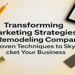 Title graphic with remodeling icons, marketing elements, and growth visuals on a soft gradient