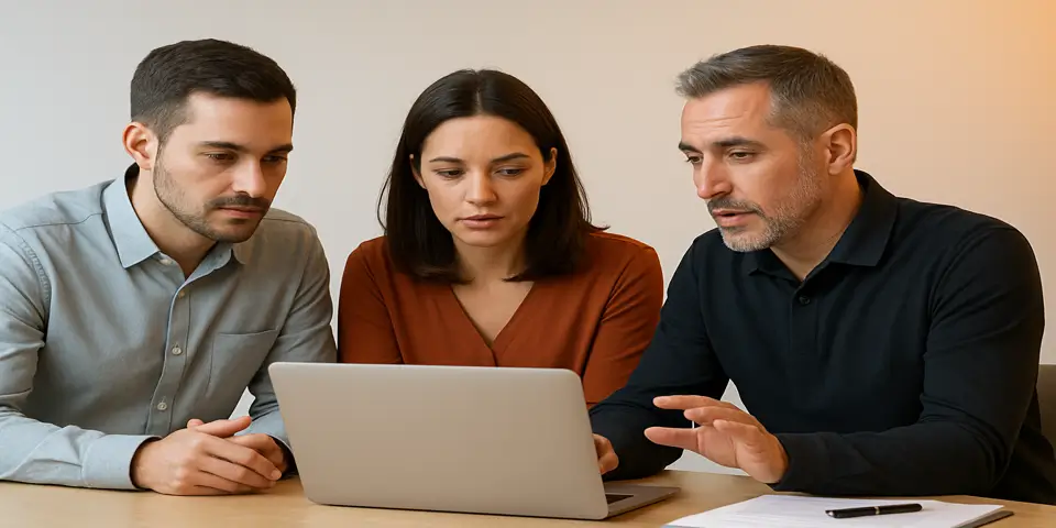 Team discussing digital marketing plans to strengthen remodeling business visibility