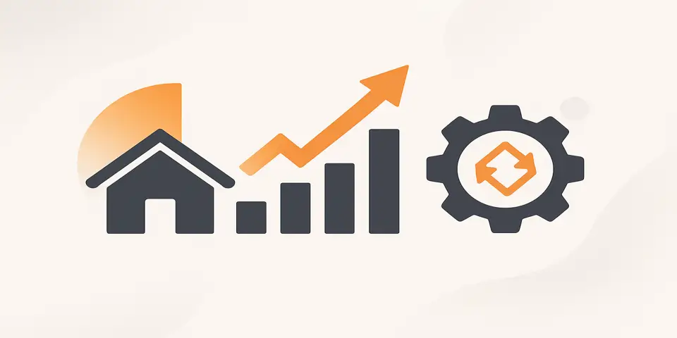 Abstract icons representing analytics, digital marketing, and business optimization