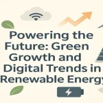 Title graphic with renewable energy icons, digital trends symbols, and growth visuals on a soft gradient