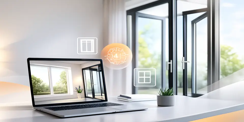 Laptop displaying AI-powered interface for window and door business operations