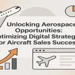 Aerospace digital strategy concept with aircraft icons and clean gradient elements