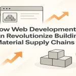 Building material supply chain concept with digital interface elements and structured visuals