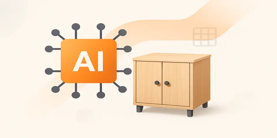 Abstract shapes inspired by cabinet structures and AI-driven workflow concepts