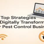 Digital banner displaying pest control and technology elements for business transformation.