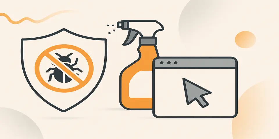 Abstract icons representing digital tools, protection elements, and business growth.