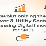 Digital banner showing power and utility elements with innovation-focused graphics.