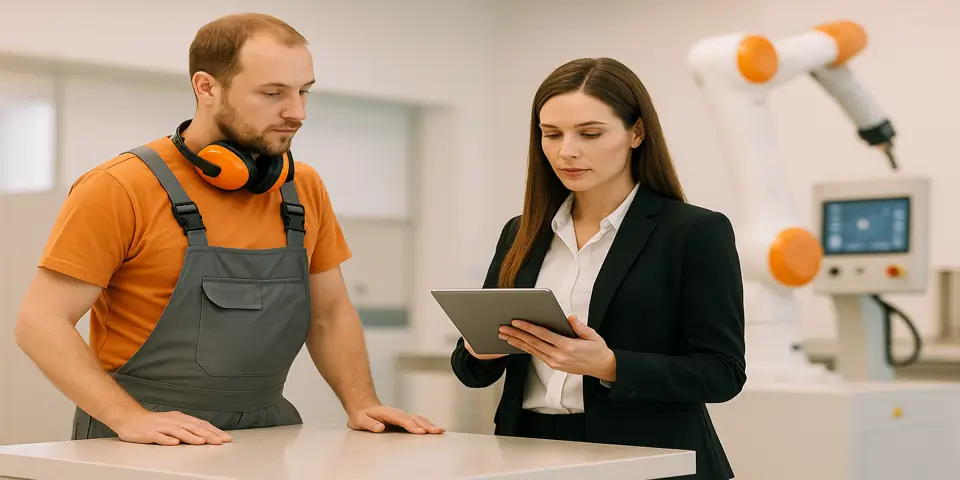 Set of hyper-real AI and manufacturing symbols representing enhanced quality and workflow efficiency.