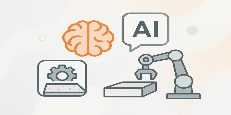 Abstract shapes representing precision, innovation, and digitally enhanced manufacturing systems.