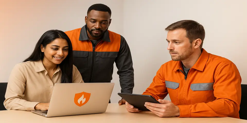 Team discussing digital strategies to improve fire protection operations.