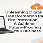 Digital transformation theme with modern fire protection visuals and soft gradient elements.