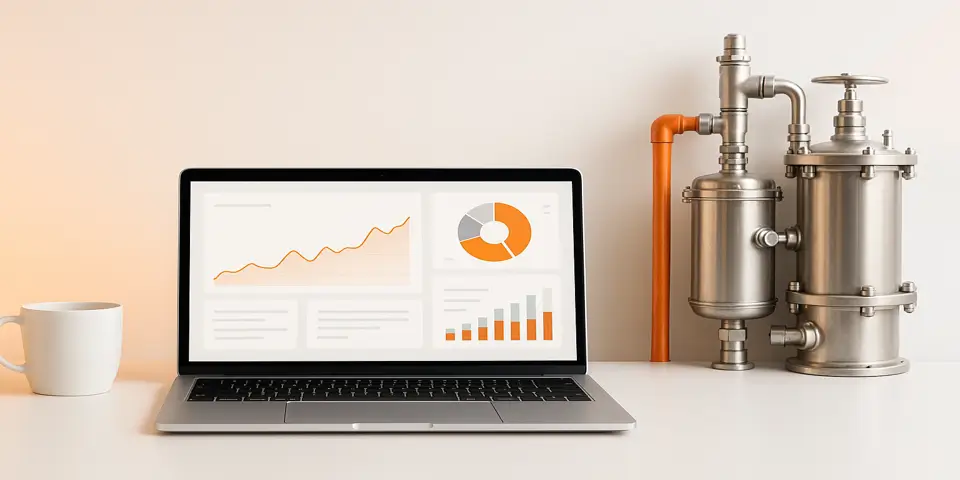 Laptop displaying industrial analytics to enhance plating operations.