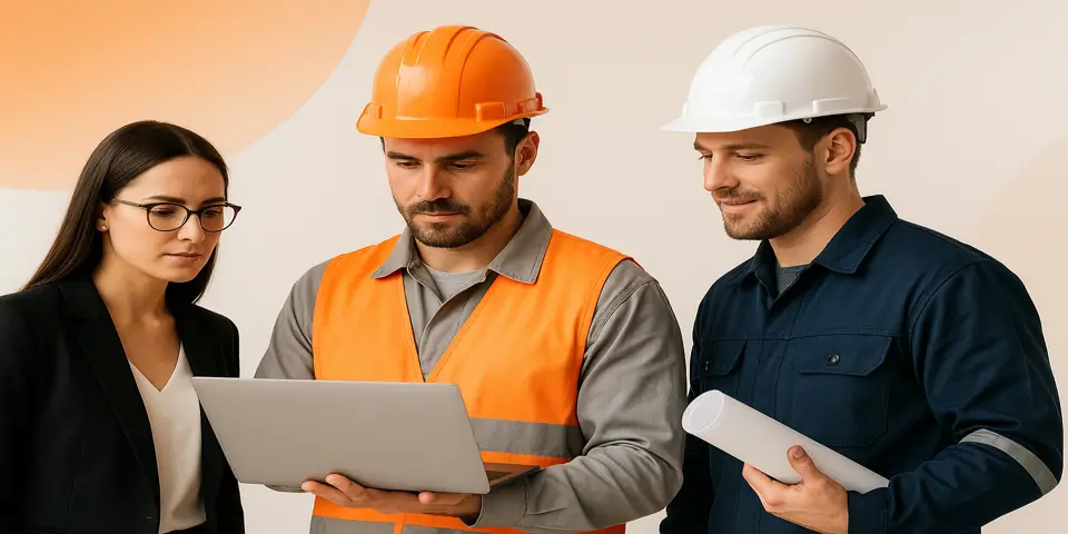 Team collaborating on growth strategies for well drilling business.