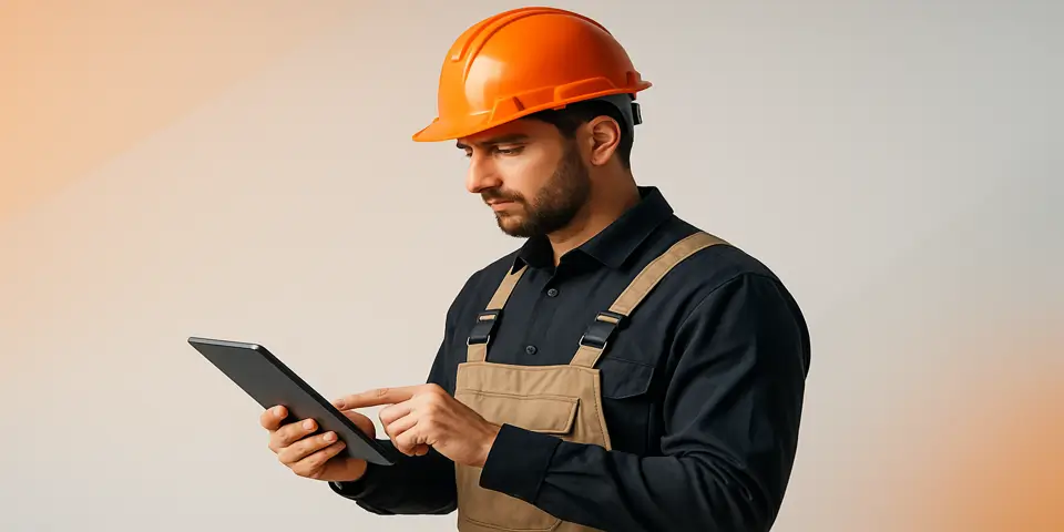 Professional reviewing performance data on a digital screen.