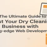 Dry cleaning icons and laptop showing modern web development interface.