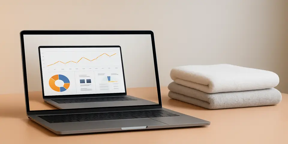 Laptop displaying clean website interface and performance analytics.