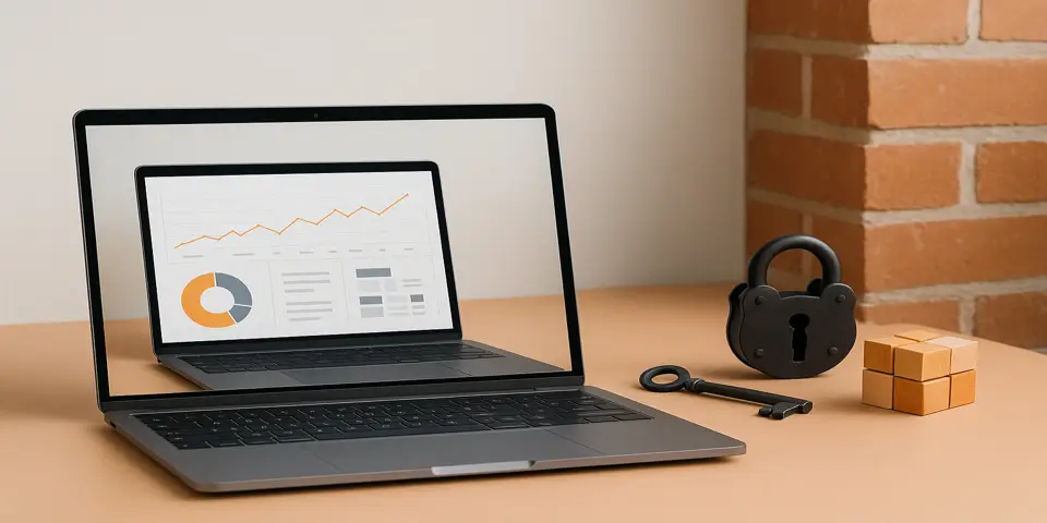 Laptop displaying search analytics and ranking performance.