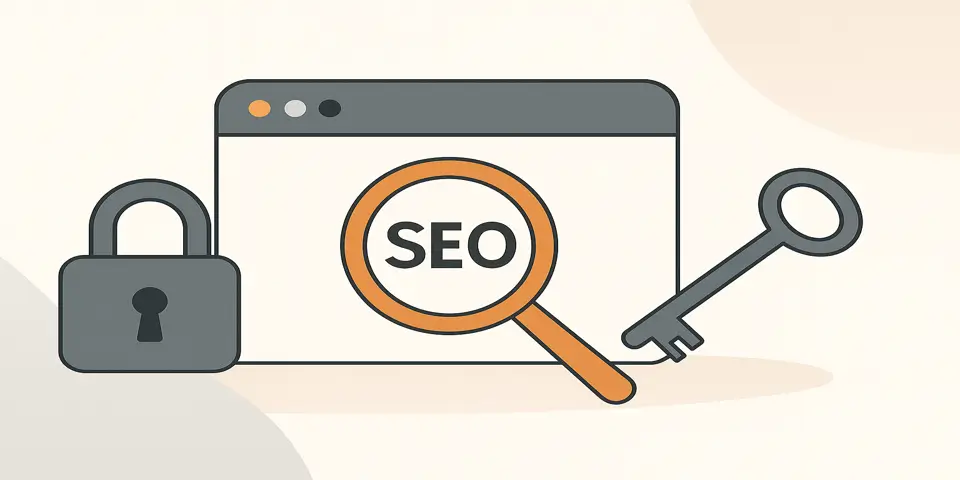 Abstract orange and grey digital design symbolizing SEO innovation.