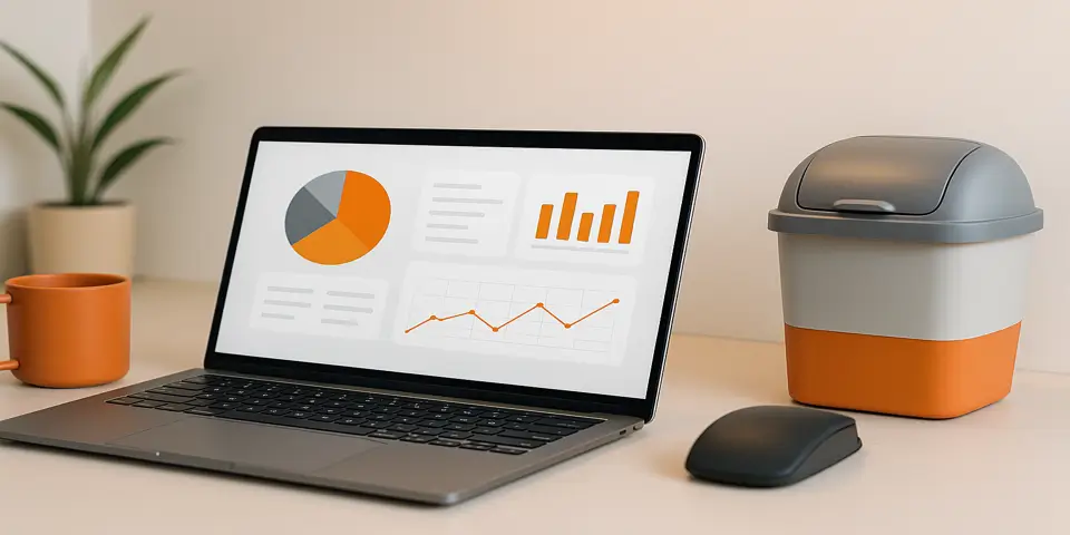 Laptop displaying AI optimization report for waste systems