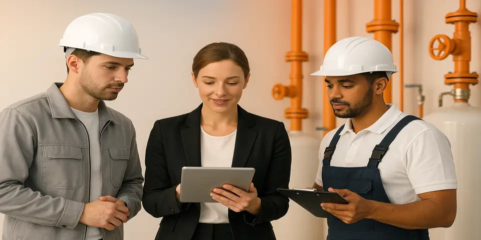 A small team reviewing digital analytics and marketing strategies related to improving industry performance.