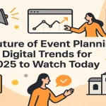 Modern banner layout showing event icons, planning symbols, and digital trend graphics around the main title text.