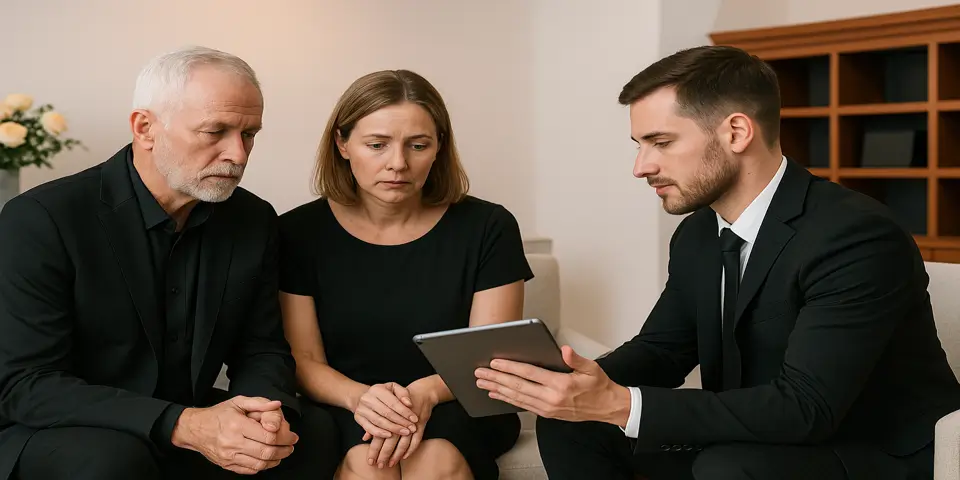 Small team discussing digital strategy and reviewing analytics on screens.