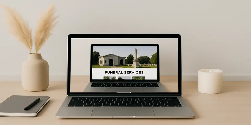 Laptop displaying website layout and digital analytics related to service-based business visibility.