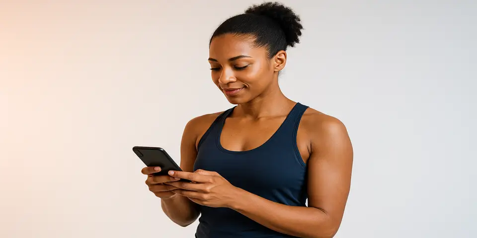 Person checking gym-related analytics on a screen or wearable device.
