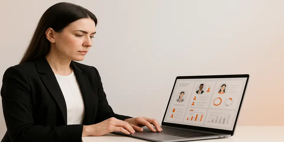 Professional analyzing hiring dashboard to optimize candidate selection using digital tools.