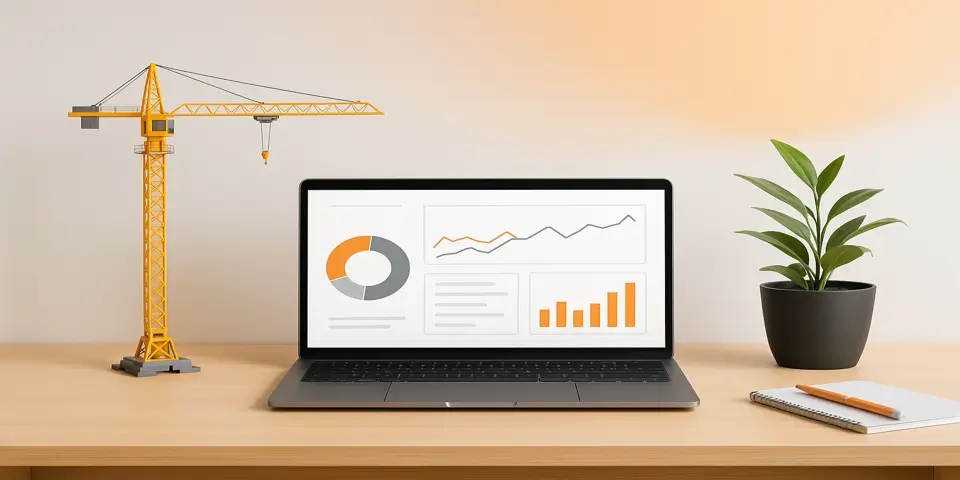 Modern laptop displaying analytics and engineering dashboards supporting business transformation and efficiency.