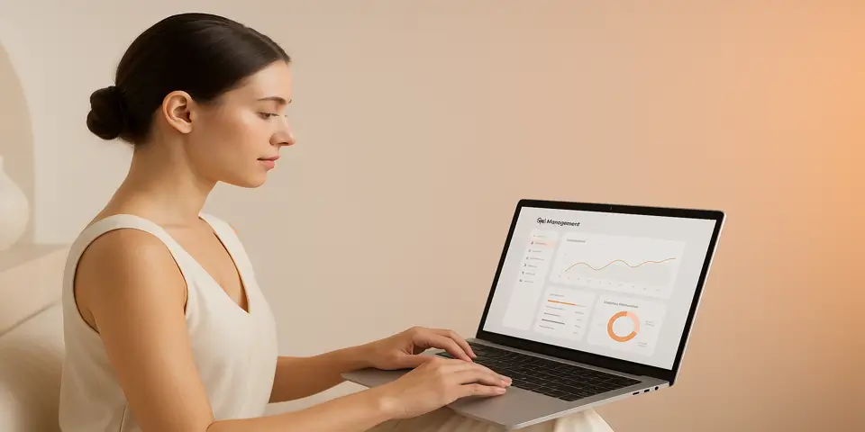 A wellness expert using a digital interface to manage spa services and enhance client experience.