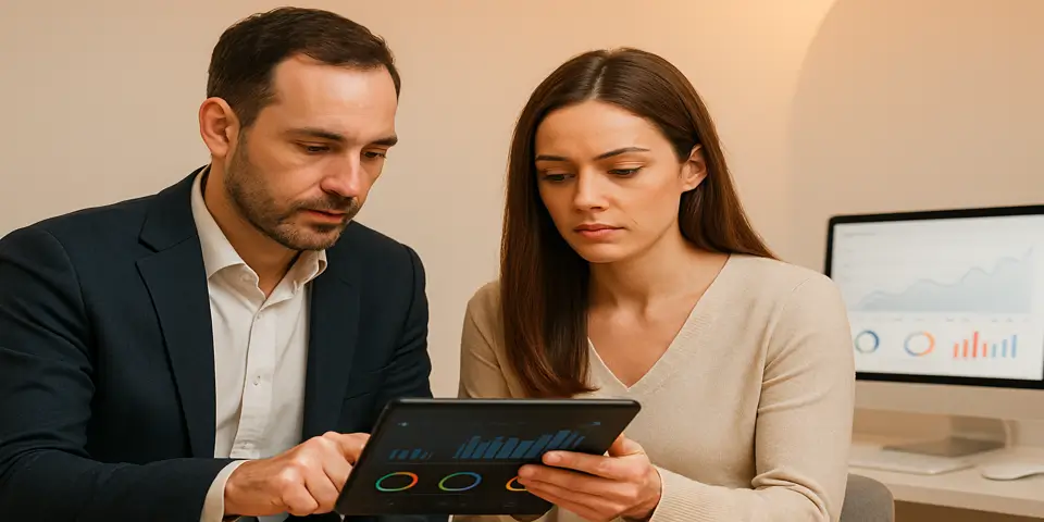 Team reviewing performance analytics to enhance business decision-making and long-term strategic planning.