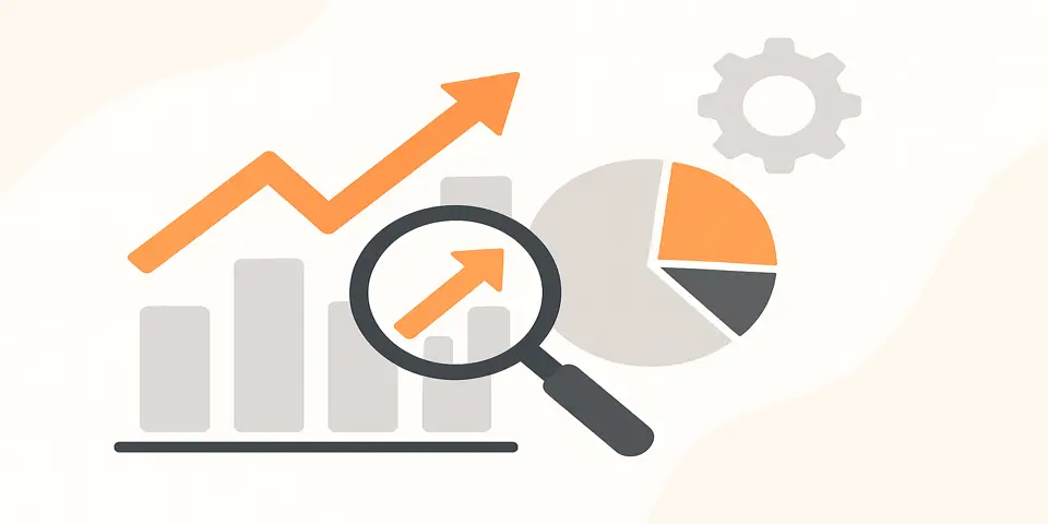 Abstract icons representing data growth, business insights and performance improvement through analytics.