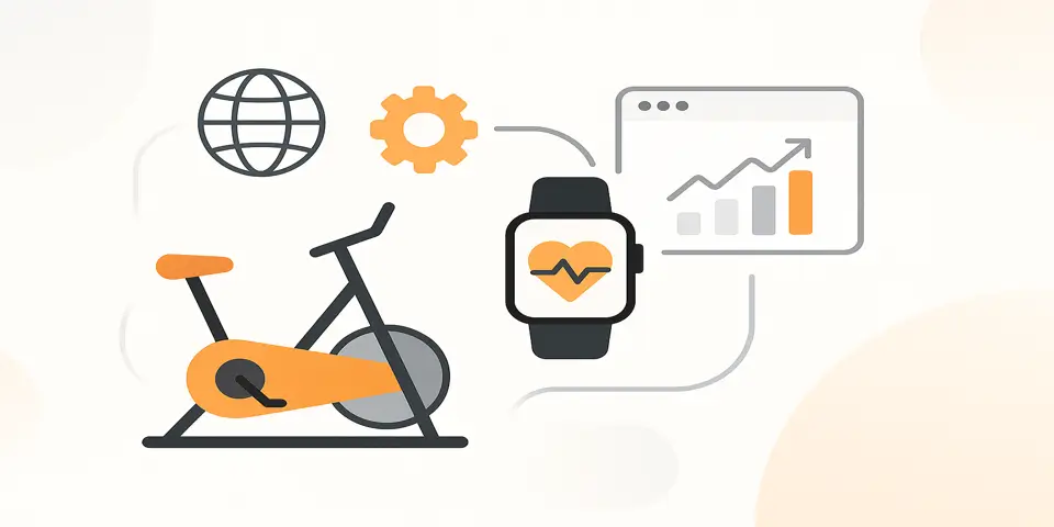 Abstract fitness and performance icons representing innovation and advancement in exercise technology.