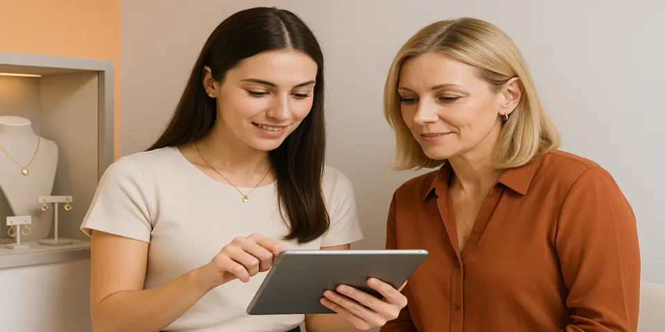 Team collaborating on digital marketing strategies to enhance jewelry brand visibility and customer engagement online.