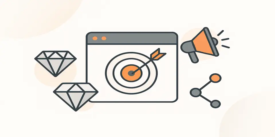 Abstract icons representing marketing, business growth and online engagement for retail brands.