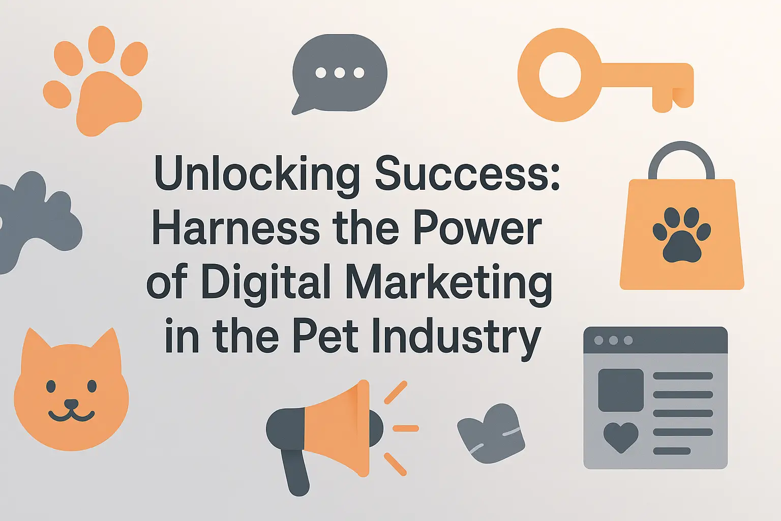 Central headline surrounded by symbolic digital elements representing online growth and marketing strategy.