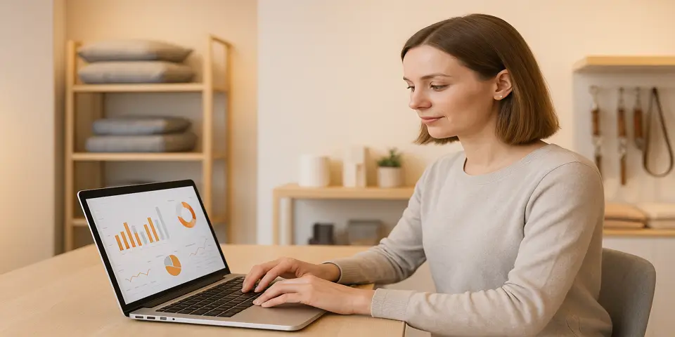 Professional analyzing digital performance insights on a modern screen interface.