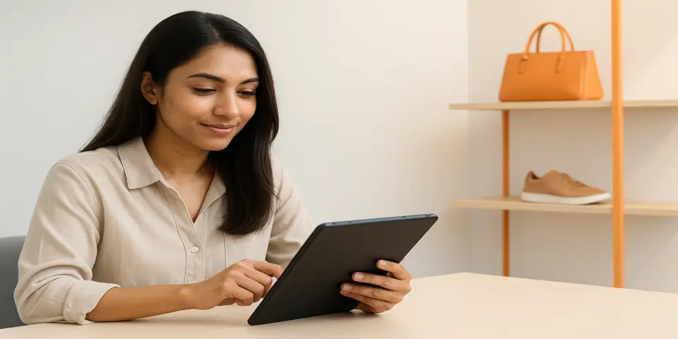 Professional reviewing retail analytics on a smart device to optimize digital retail performance.