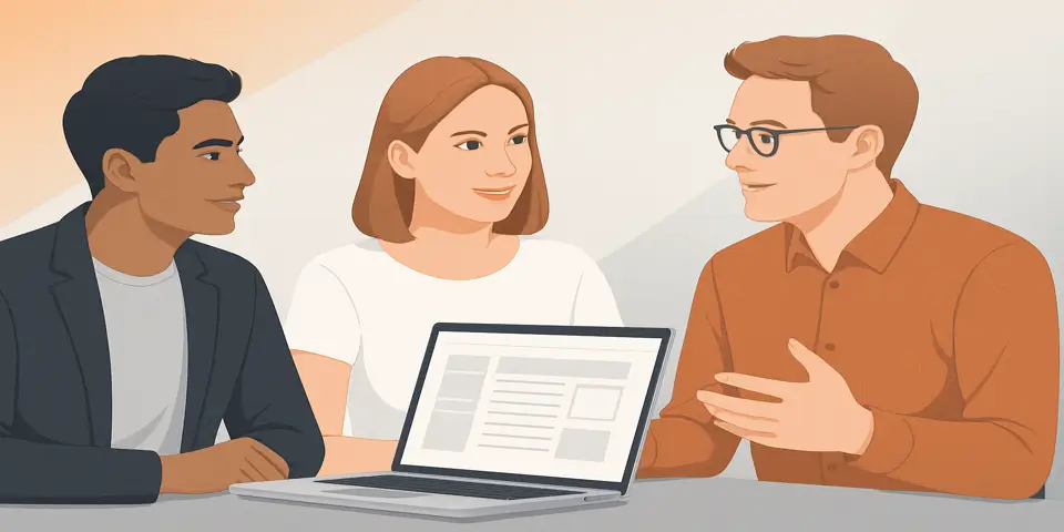 Team collaborating on futuristic web development ideas and digital product strategy for technology growth.