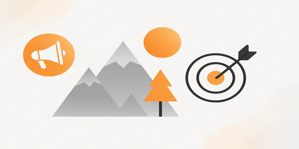 Minimal outdoor-inspired icons symbolizing modern digital marketing concepts for product innovation.