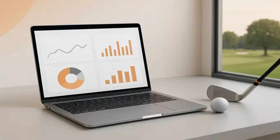 Golf and hospitality tools combined with digital interface elements symbolizing modern marketing transformation.