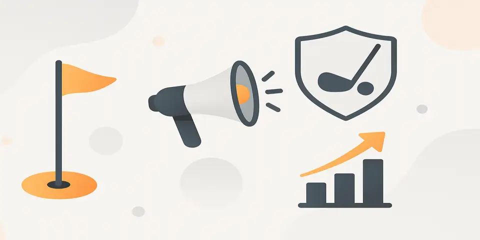 Minimal abstract icons representing growth, digital engagement, and premium service marketing.