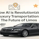 Luxury transportation and AI technology elements placed around a centered title focused on the future of limos.
