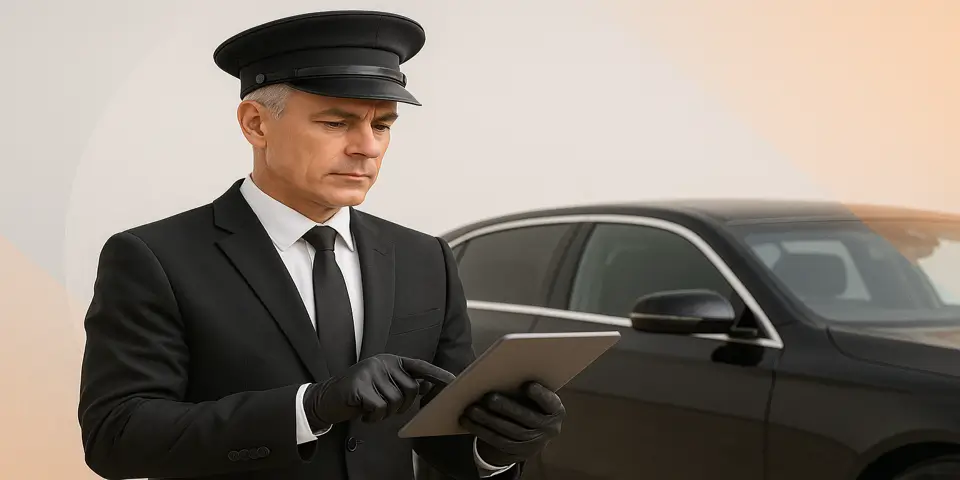 Professional analyzing real-time analytics and digital insights for luxury transportation improvement.