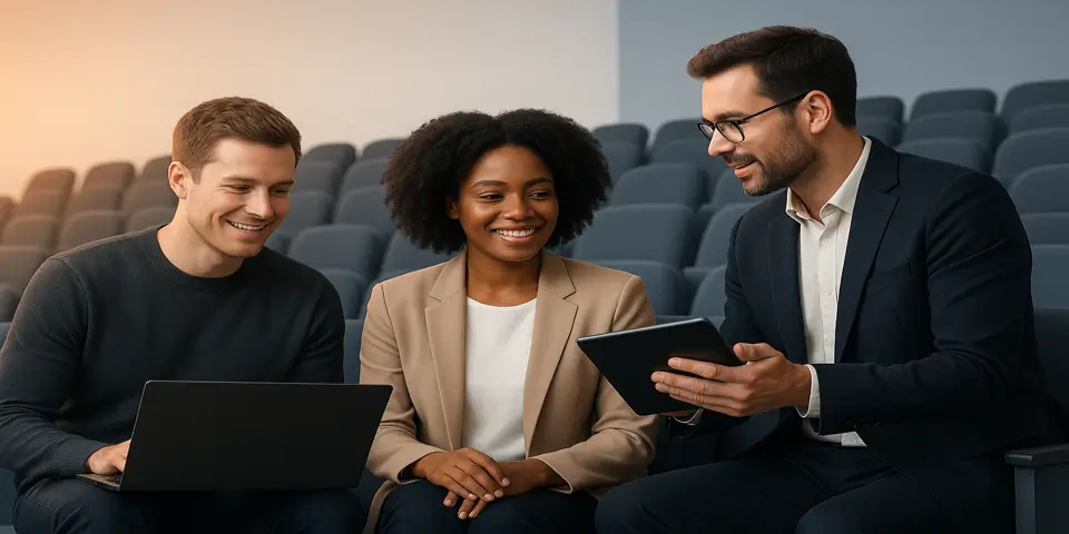 Cinema professionals using AI-powered digital tools to enhance theatre operations